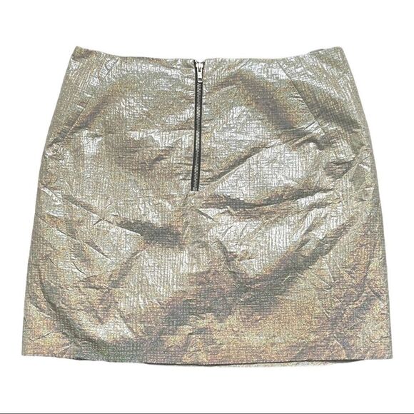 Topshop gold iridescent metallic skirt a-line side pockets back zipper size 10 - Picture 4 of 12